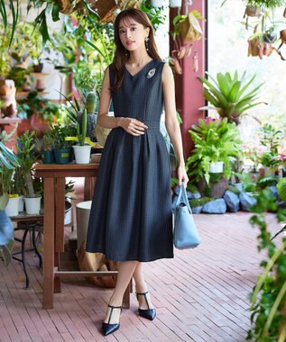 Tiaclasse 【洗える】ツイードタックワンピース ネイビー