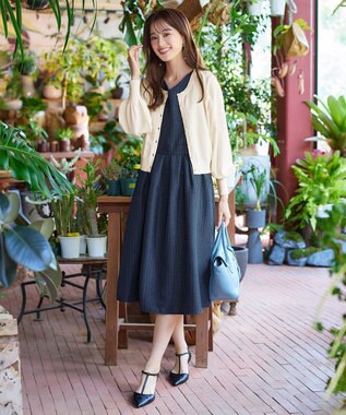 Tiaclasse 【洗える】ツイードタックワンピース ネイビー