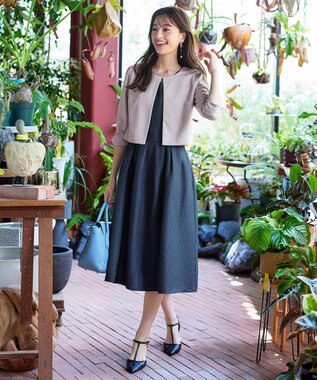 Tiaclasse 【洗える】ツイードタックワンピース ネイビー