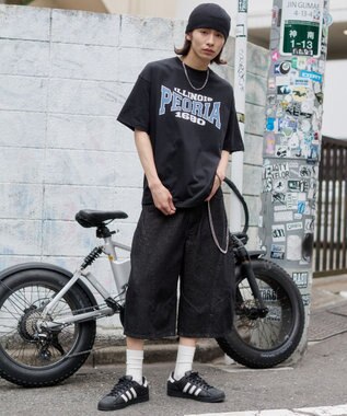 WEGO 【機能T】接触冷感アクセ付きグラフィックT ブラック