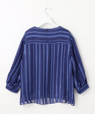 自由区 【XSサイズ～/洗える/セット可】オパールストライプ ブラウス ダルブルー系