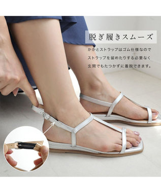 Pointer 日本製 本革ゴム仕様ストラップスクエアトゥサンダル シルバー