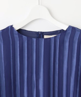 自由区 【XSサイズ～/洗える/セット可】オパールストライプ ブラウス ダルブルー系