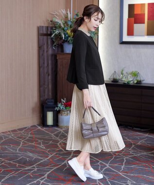 Tiaclasse L 【ダブルクロス・洗える】ノーカラージャケット ブラック