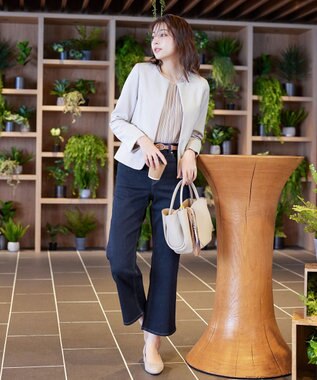 Tiaclasse L 【ダブルクロス・洗える】ノーカラージャケット グレージュ