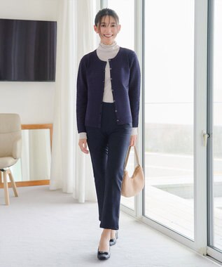 Tiaclasse L 【日本製】メランジプリント裏起毛スリムパンツ ネイビー