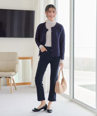 Tiaclasse L 【日本製】メランジプリント裏起毛スリムパンツ ネイビー