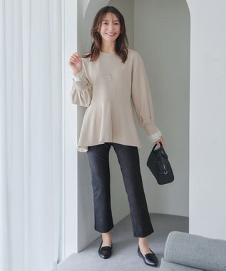 Tiaclasse L 【日本製】メランジプリント裏起毛スリムパンツ ブラック