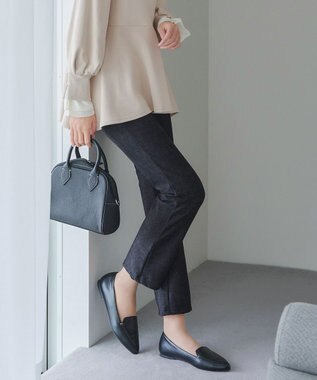 Tiaclasse L 【日本製】メランジプリント裏起毛スリムパンツ ブラック