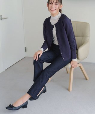 Tiaclasse L 【日本製】メランジプリント裏起毛スリムパンツ ネイビー