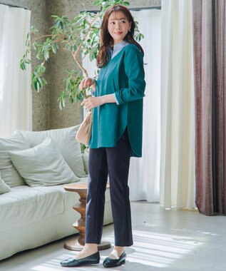 Tiaclasse L 【日本製】メランジプリント裏起毛スリムパンツ ネイビー