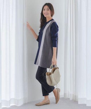 Tiaclasse L 【日本製】メランジプリント裏起毛スリムパンツ ブラック