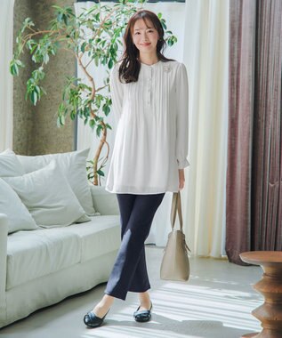 Tiaclasse L 【日本製】メランジプリント裏起毛スリムパンツ ネイビー