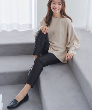 Tiaclasse L 【日本製】メランジプリント裏起毛スリムパンツ ブラック