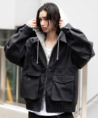 WEGO 【25年秋冬新作/ユニセックス着用ITEM/SMLサイズ展開】PUダブルZIPフライトブルゾン ブラック