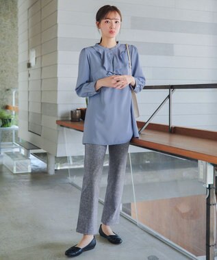 Tiaclasse L 【日本製】メランジプリント裏起毛スリムパンツ グレー