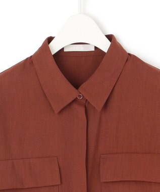 ICB 【洗える】T/Rドライリネン クロップドシャツ マルーン系