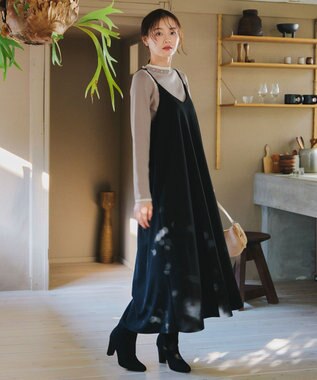 Tiaclasse L 【洗える】襟パール配色ニットトップス グレージュ