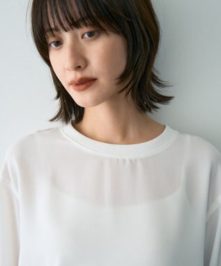 YECCA VECCA リブMIXジョーゼットブラウス Off White