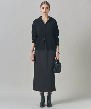 ICB L 【洗える】ソフトカシミヤミックス ジップアップ ニットパーカー ブラック系