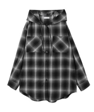 WEGO フードチェックBIGシャツ ブラック