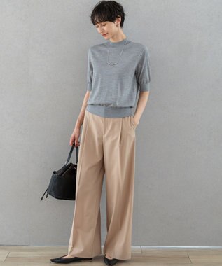 23区 L 【洗える】TWマットクロス タック ワイド パンツ キャメル系