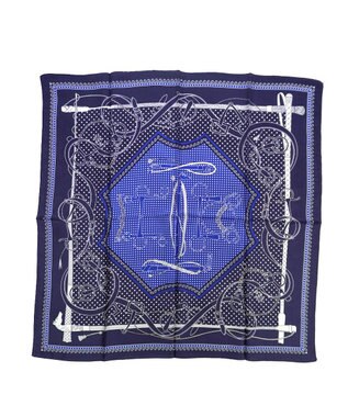 Marca ＜秋の新作＞【Marcaオリジナル】水玉&ベルト 小判 シルクツイル スカーフ ネイビー