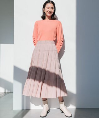 組曲 L Elena フリルスリーブ ニットプルオーバー コーラル系