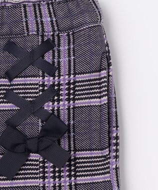 ANY KIDS レースアップ 裏シャギーワイドパンツ ブラック×チェック