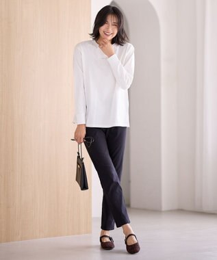 ANY L 【洗濯機可/ウエストゴム/ストレッチ/裏起毛】エブリデイベーシックデイリーパンツ ブラック