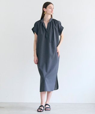BEIGE， 【イージーケア】BATEAU / ギャザー ストレートドレス Charcoal
