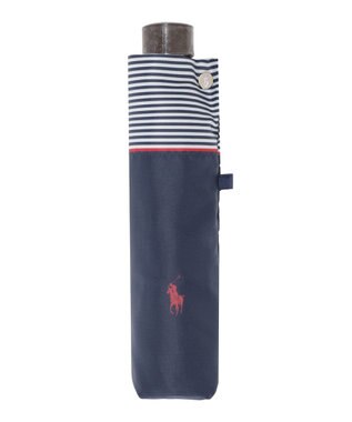 MOONBAT 【WEB限定】POLO RALPH LAUREN)（ポロ ラルフローレン）ワンポイントポロポニー×裾ボーダー 折りたたみ傘 ネイビーブルー