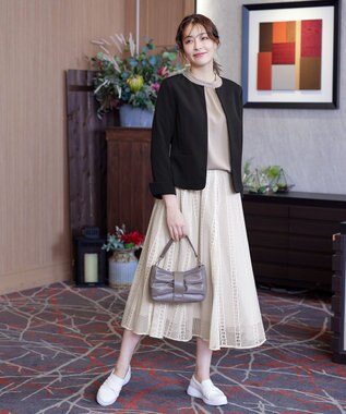 Tiaclasse L 【ダブルクロス・洗える】ノーカラージャケット ブラック