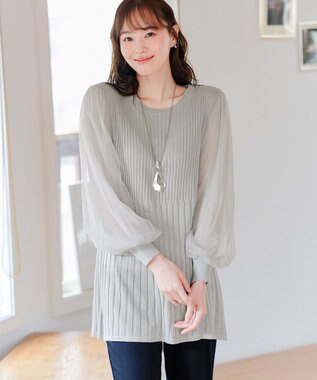 Tiaclasse 【洗える】チュールスリーブニットチュニック