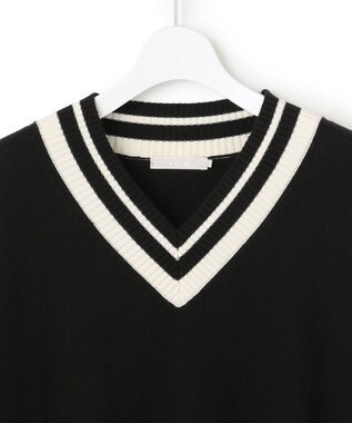 ICB ハイゲージソフトウール チルデンVネックプルオーバー ブラック×オフホワイト系