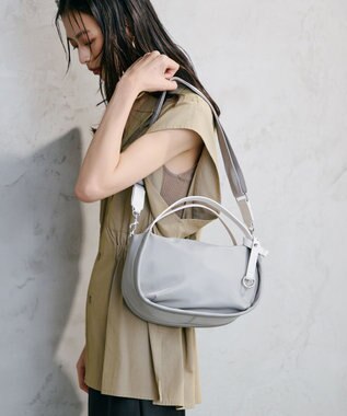 TOPKAPI 【Breath TOPKAPI】【撥水】ツヤ ナイロン ショルダー付き ラウンド トートバッグ ライトグレー
