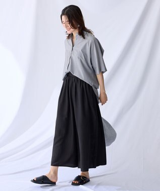 ANY 【接触冷感/UVカット/抗菌防臭/速乾】エニィファンクション半袖シャツブラウス ブラックストライプ