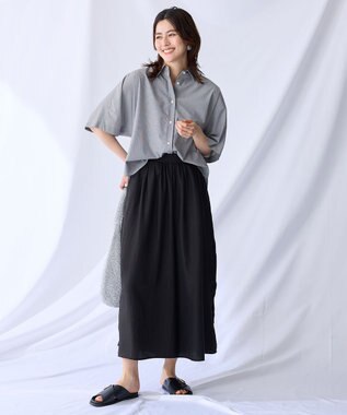 ANY 【接触冷感/UVカット/抗菌防臭/速乾】エニィファンクション半袖シャツブラウス ブラックストライプ