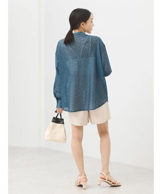 earth music&ecology レースバンドカラーシャツ Green