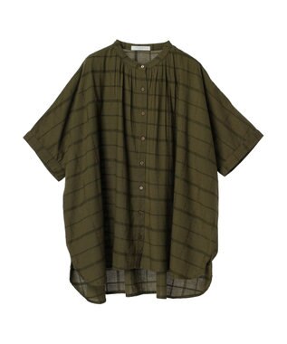 Green Parks インド綿 チェックドビーブラウス Khaki