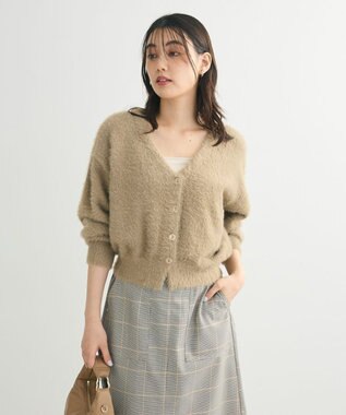 Green Parks ラメシャギーニットカーディガン Gray Beige
