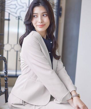 Tiaclasse L 【ダブルクロス・洗える】カラーレスジャケット グレージュ