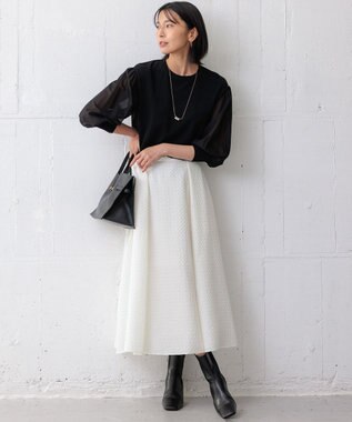 23区 S 【洗える】プレザンスジャカード タックスカート ホワイト系