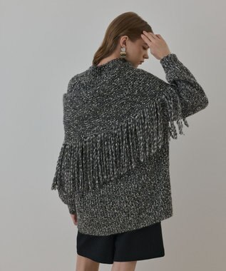 GRACE CONTINENTAL フリンジケープニットトップ ブラック