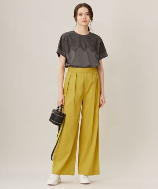 自由区 【セットアップ対応・洗える】リネンビスコースストレッチワイド パンツ ピスタチオ