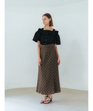 YECCA VECCA レーヨンリネンドットマーメイドスカート Brown