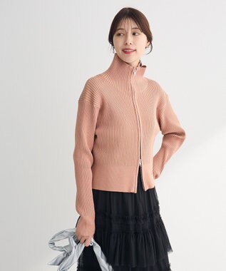 Green Parks 配色リブＺｉｐニットカーディガン Pink