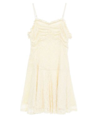 earth music&ecology フロントギャザー起毛レースミニワンピース Ivory