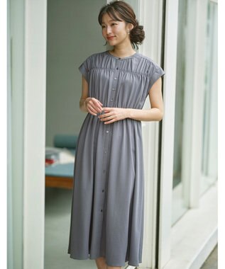 ANY SIS 【撥水】シャーリングシャツ ワンピース ダルブルー