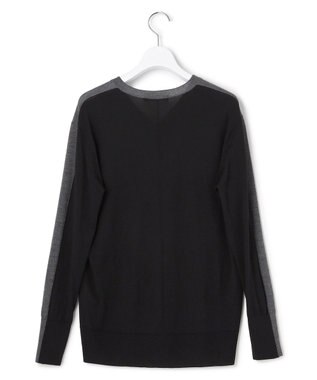 ICB L 【洗える】コンパクトファインウール Vネックニット ミディアムグレー×ブラック系